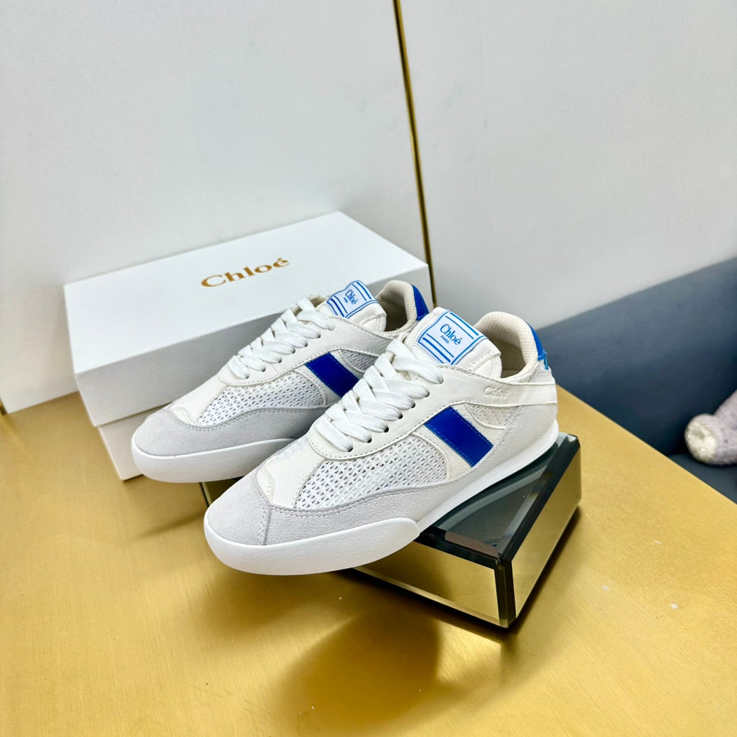 CHLOE 26S SKATE SNEAKERS IN WHITE AND NAVY BLUE CALFSKIN