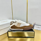 CHLOE 26S SKATE SNEAKERS IN WHITE MESH AND BROWN SUEDE