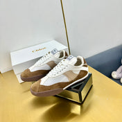 CHLOE 26S SKATE SNEAKERS IN WHITE MESH AND BROWN SUEDE