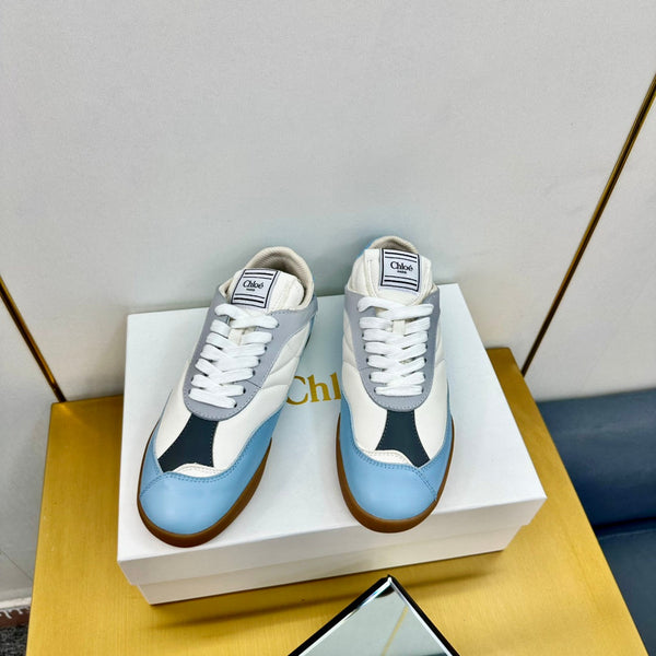 CHLOE 26S SKATE SNEAKERS IN WHITE AND BLUE CALFSKIN