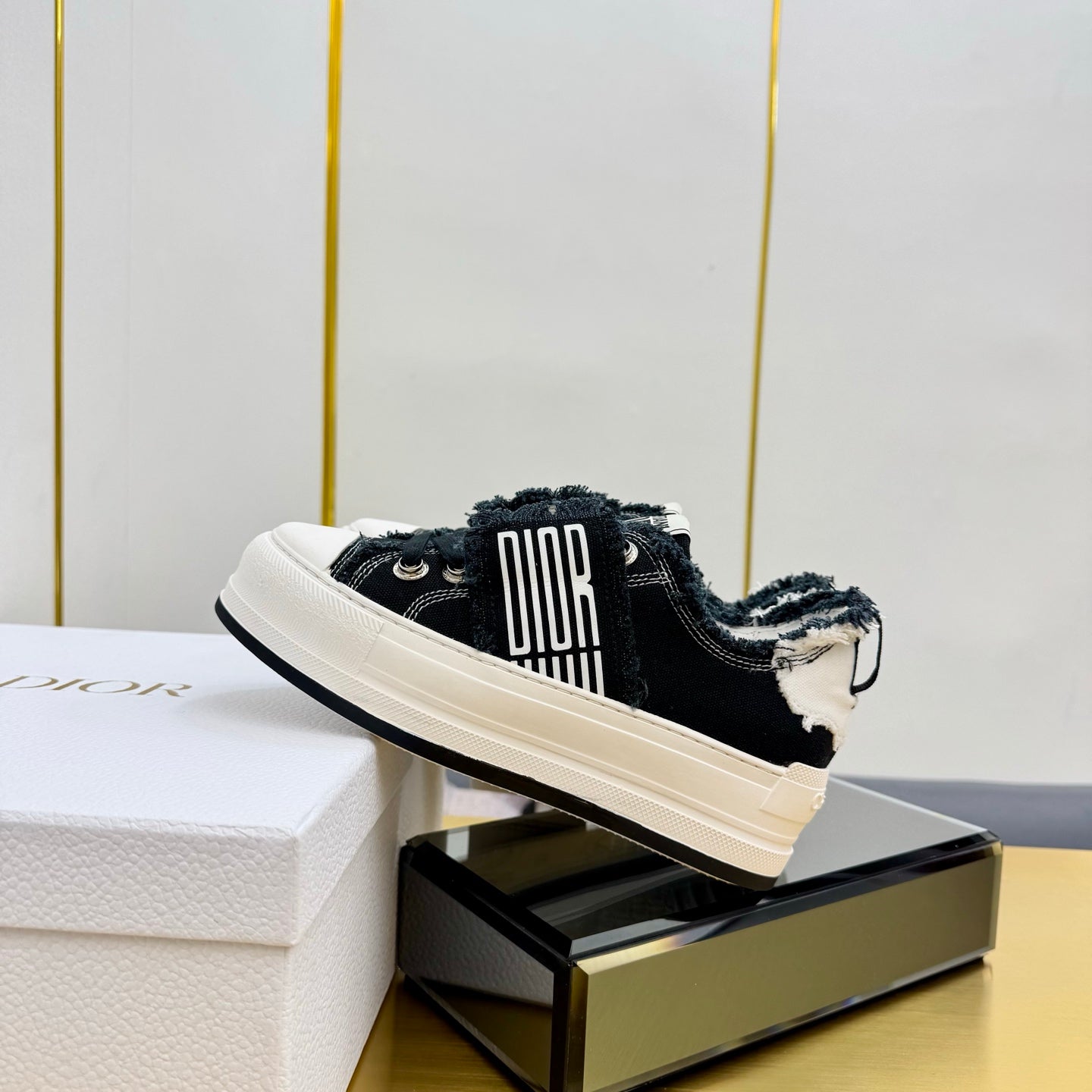 DIOR 26S LOW-TOP PLATFORM SNEAKER 50MM IN BLACK CANVAS