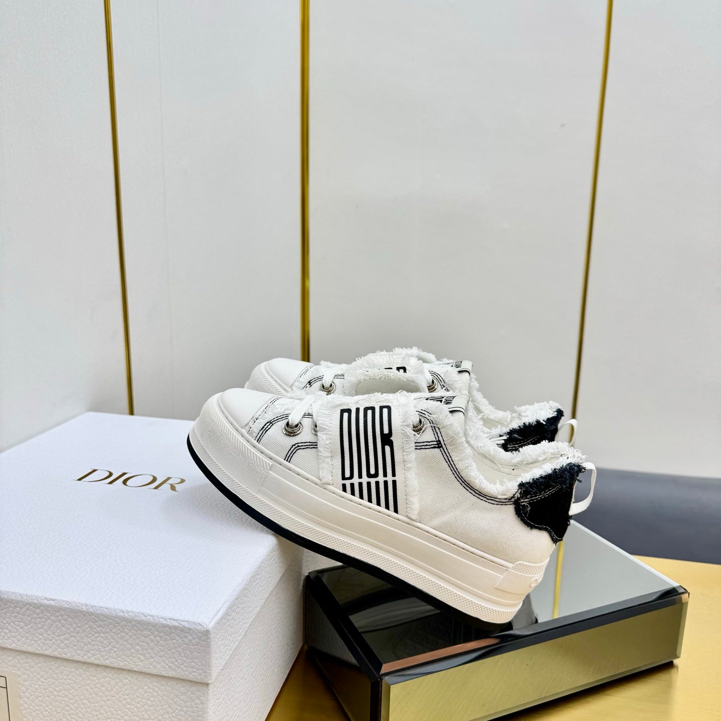 DIOR 26S LOW-TOP PLATFORM SNEAKER 50MM IN WHITE CANVAS