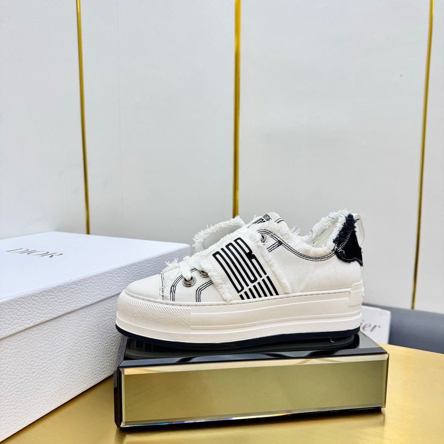 DIOR 26S LOW-TOP PLATFORM SNEAKER 50MM IN WHITE CANVAS