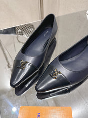 LV 26S POINTED TOE BALLET FLATS IN NAVY BLUE CALFSKIN