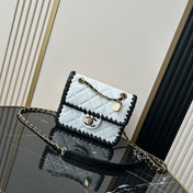 CHANEL 26S FLAP BAG 19 IN WHITE QUILTED LAMBSKIN WITH BLACK LEATHER TRIM