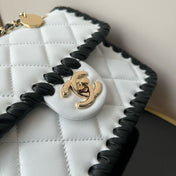CHANEL 26S FLAP BAG 19 IN WHITE QUILTED LAMBSKIN WITH BLACK LEATHER TRIM