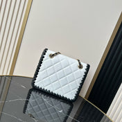 CHANEL 26S FLAP BAG 19 IN WHITE QUILTED LAMBSKIN WITH BLACK LEATHER TRIM