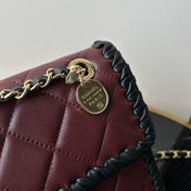 CHANEL 26S FLAP BAG 19 IN BURGUNDY QUILTED LAMBSKIN WITH BLACK LEATHER TRIM