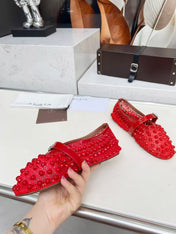 ALAIA MARY JANE SHOES IN CHERRY RED STUDDED FISHNET MESH AND CALFSKIN
