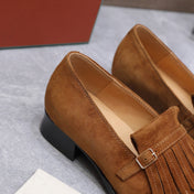 LP 26S SERGIO TASSEL LOAFERS IN CARAMEL BROWN SUEDE GOLD HARDWARE