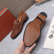 LP 26S SERGIO TASSEL LOAFERS IN CHOCOLATE BROWN SUEDE GOLD HARDWARE