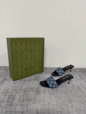 GUCCI 26S MULE SANDALS 55MM IN BLUE GG DENIM