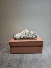 MIUMIU 26S LOW TOP SNEAKERS IN WHITE CANVAS CRYSTAL-EMBELLISHED