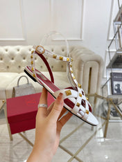 VALENTINO 26S SANDALS IN WHITE CALFSKIN WITH STUD-EMBELLISHED