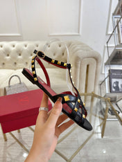 VALENTINO 26S SANDALS IN BLACK CALFSKIN WITH STUD-EMBELLISHED