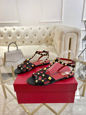 VALENTINO 26S SANDALS IN BLACK CALFSKIN WITH STUD-EMBELLISHED