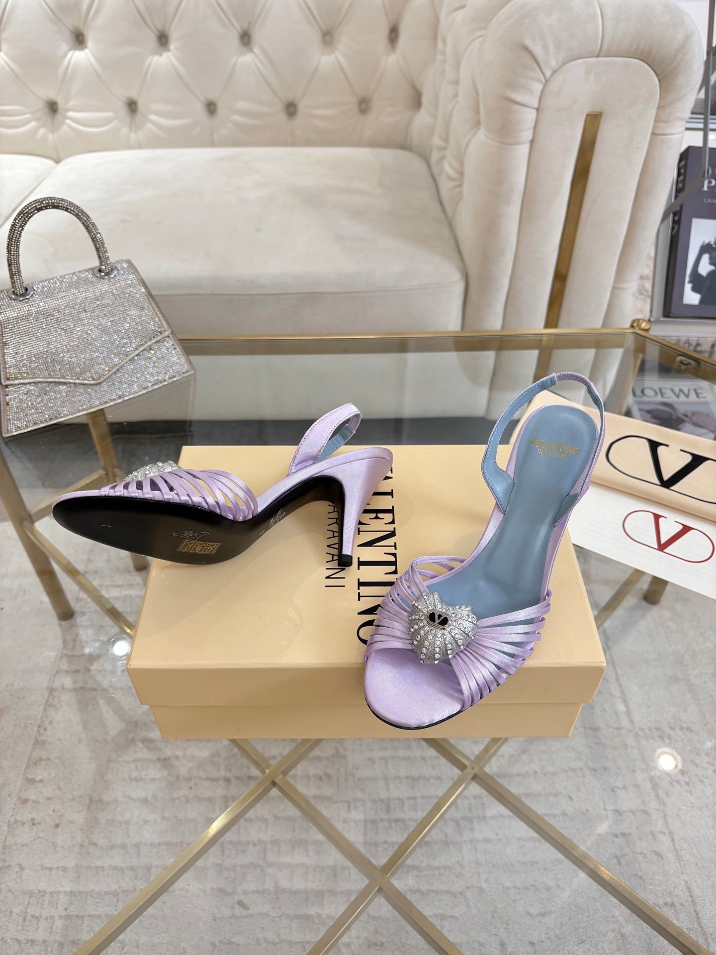 VALENTINO 26S  HEEL SANDALS 80 MM IN LIGHT PURPLE SATIN
