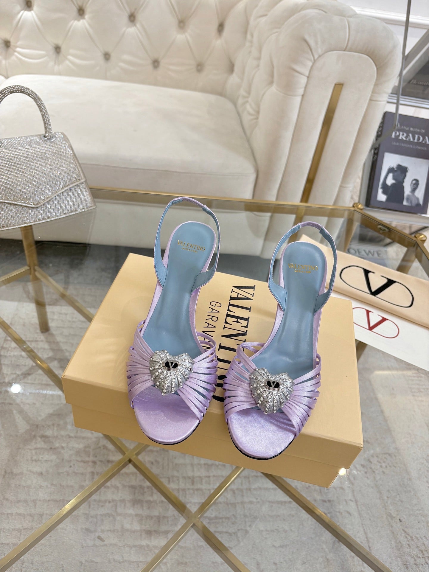 VALENTINO 26S  HEEL SANDALS 80 MM IN LIGHT PURPLE SATIN