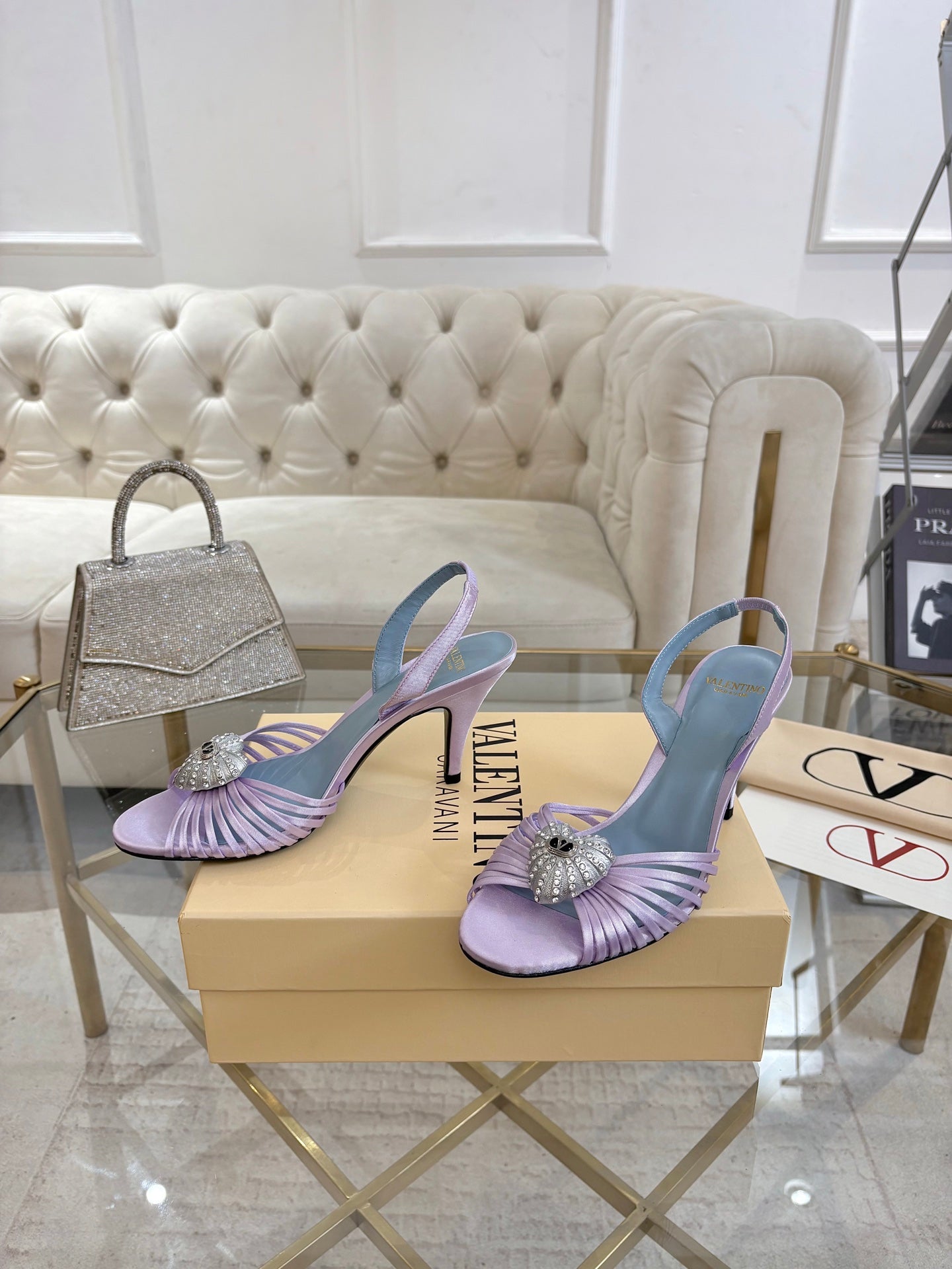 VALENTINO 26S  HEEL SANDALS 80 MM IN LIGHT PURPLE SATIN