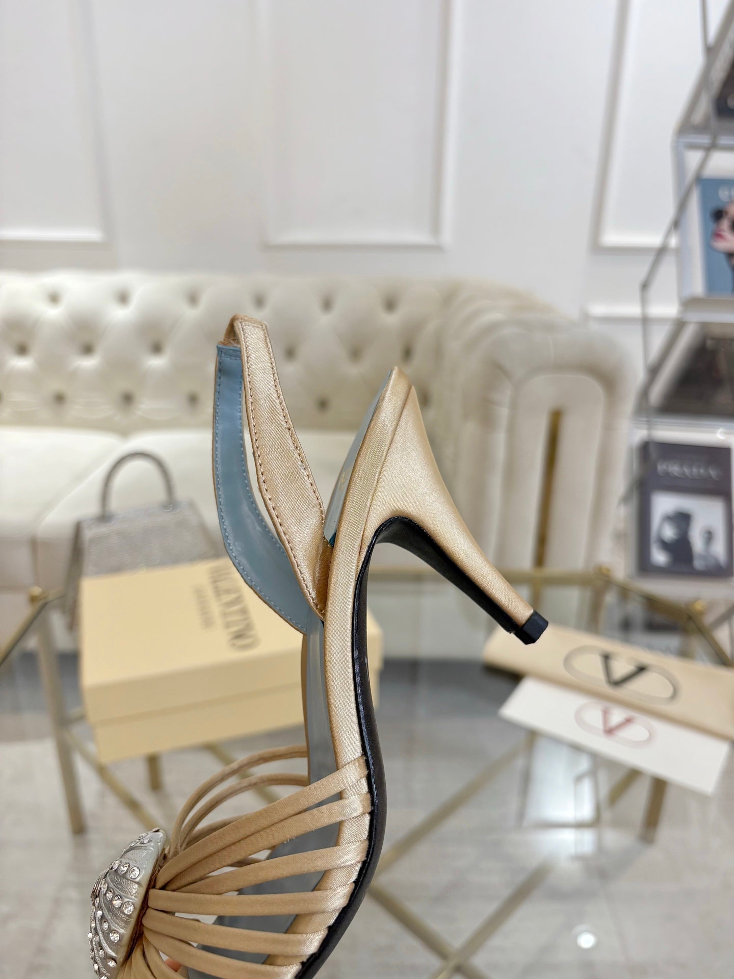 VALENTINO 26S HEEL SANDALS 80 MM IN CHAMPAGNE SATIN