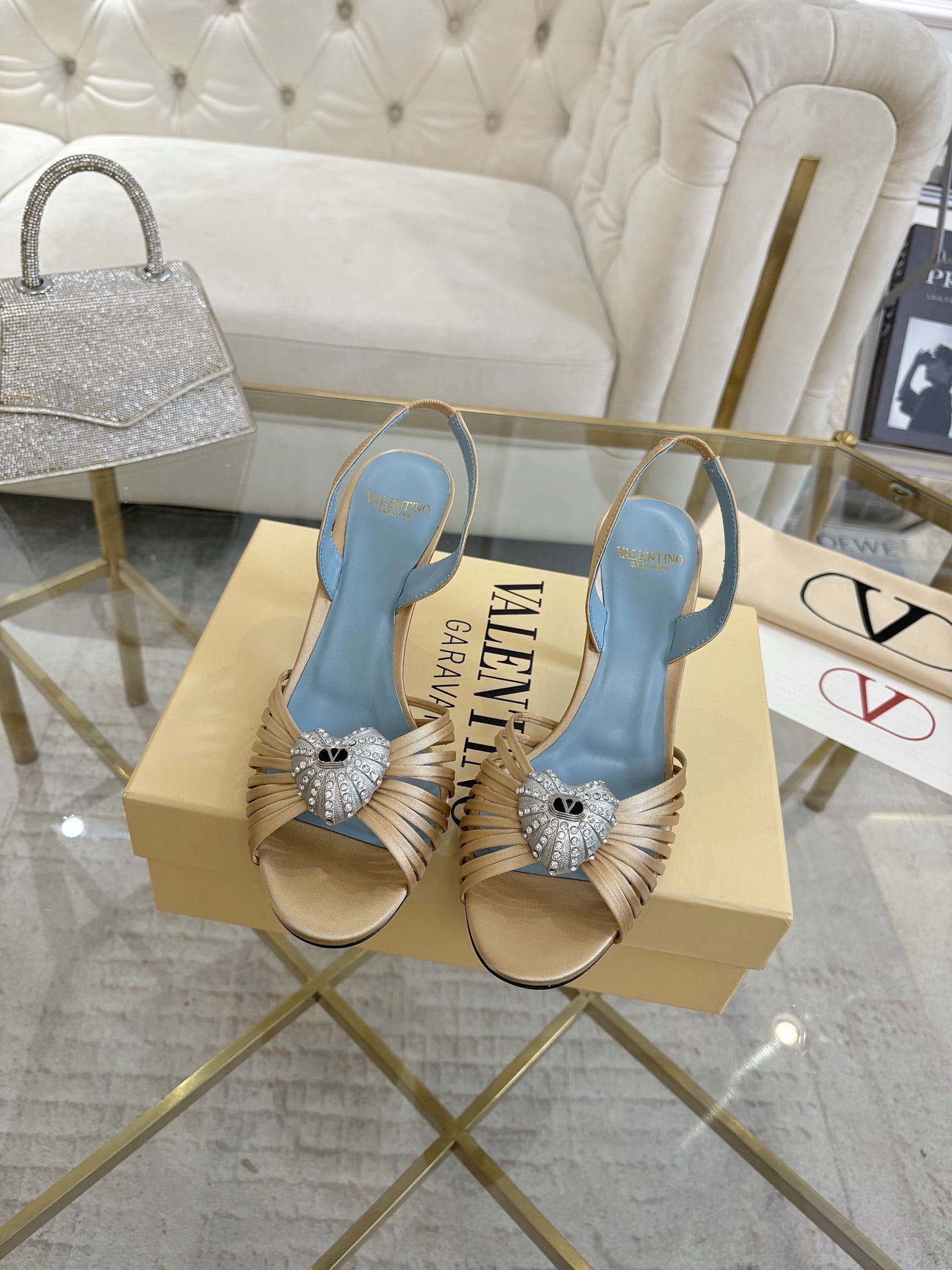 VALENTINO 26S HEEL SANDALS 80 MM IN CHAMPAGNE SATIN