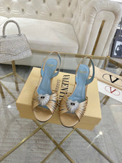 VALENTINO 26S HEEL SANDALS 80 MM IN CHAMPAGNE SATIN