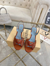 VALENTINO 26S HEEL SANDALS 80 MM IN LIGHT BROWN CALFSKIN