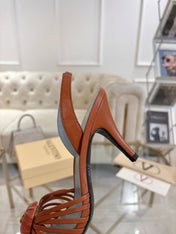 VALENTINO 26S HEEL SANDALS 80 MM IN LIGHT BROWN CALFSKIN
