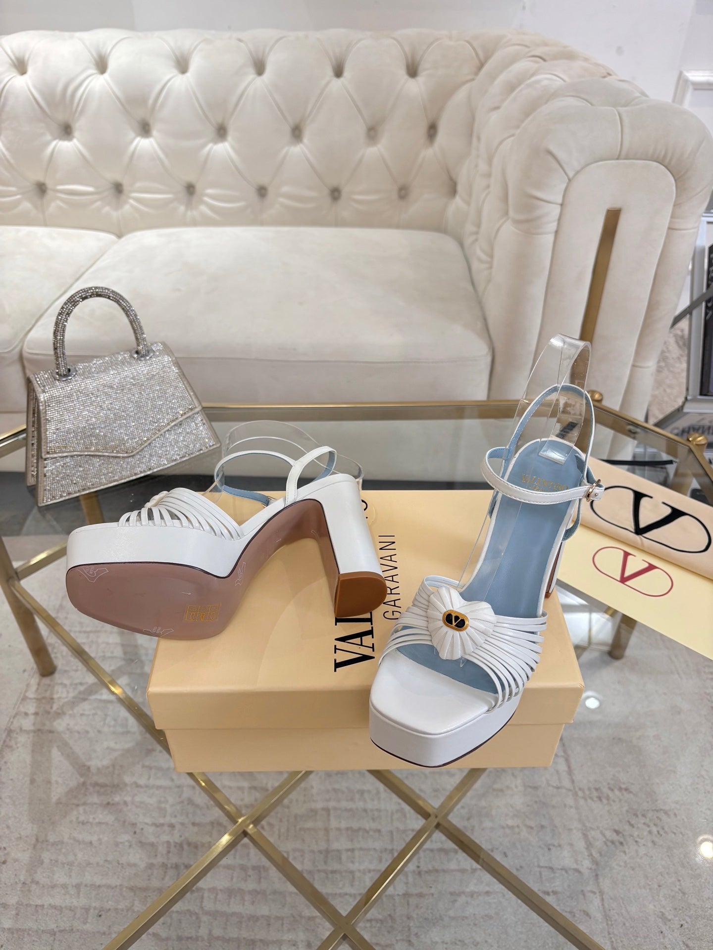 VALENTINO 26S PLATFORM SANDALS 110 MM IN CREAM WHITE CALFSKIN