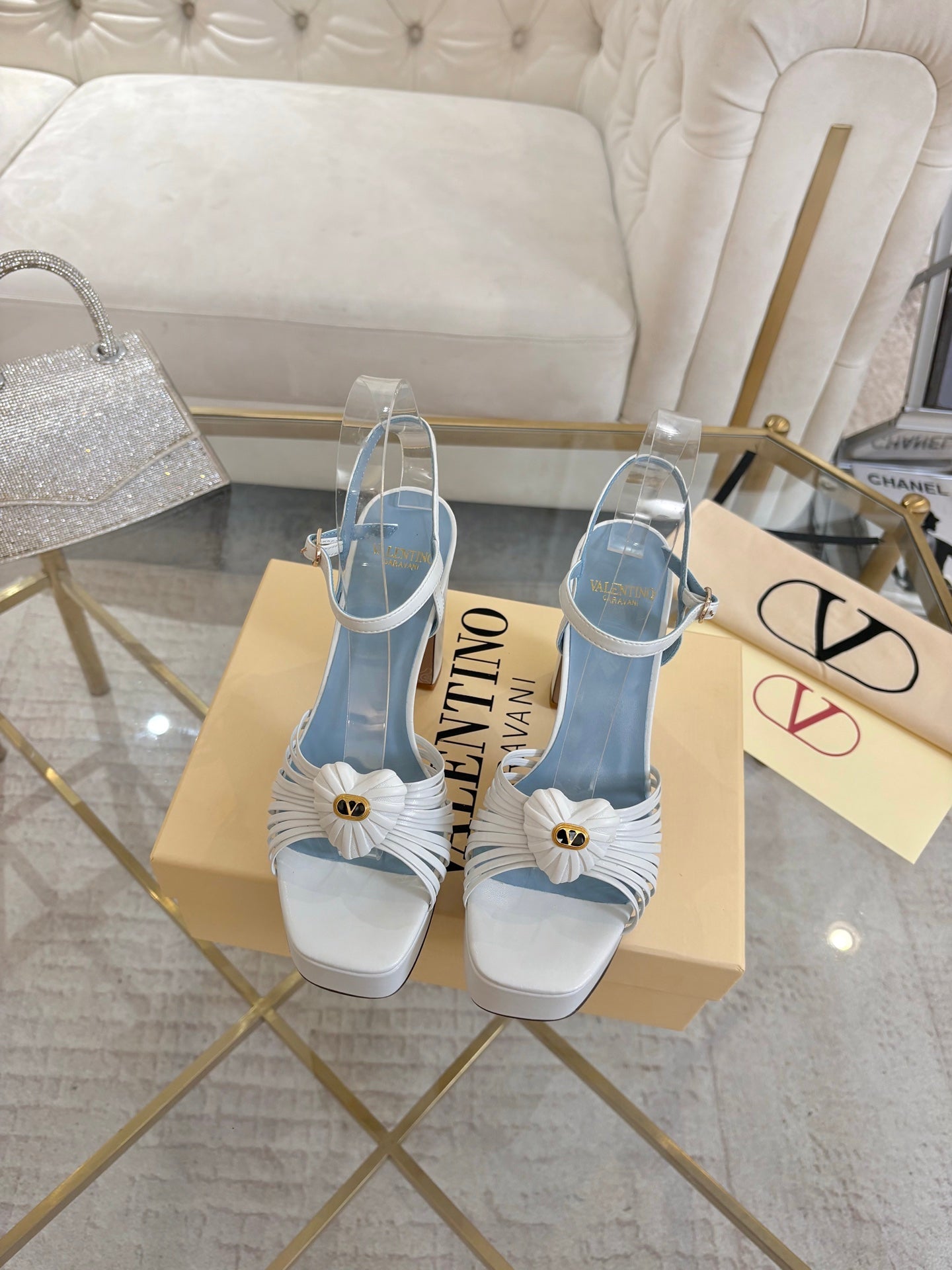 VALENTINO 26S PLATFORM SANDALS 110 MM IN CREAM WHITE CALFSKIN