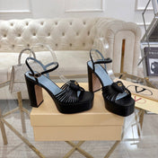 VALENTINO 26S PLATFORM SANDALS 110 MM IN BLACK AND BLUE CALFSKIN