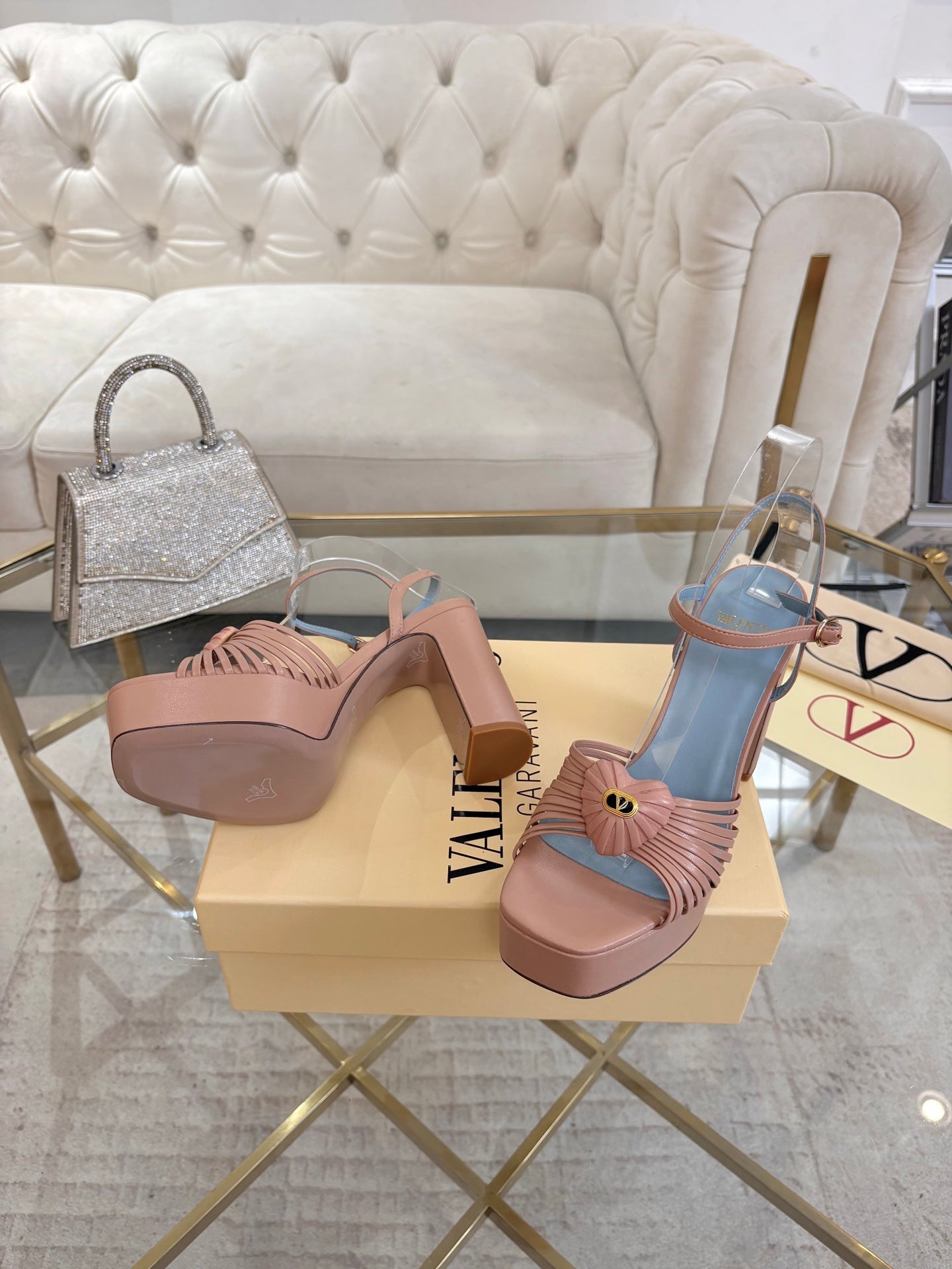 VALENTINO 26S PLATFORM SANDALS 110 MM IN NUDE PINK CALFSKIN