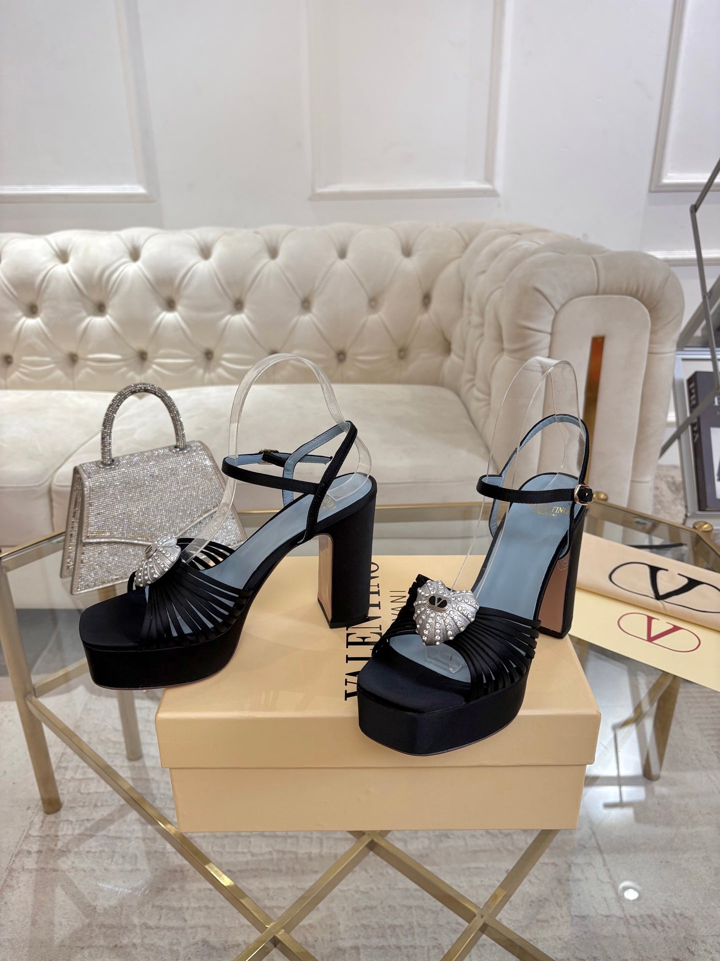VALENTINO 26S PLATFORM SANDALS 110 MM IN BLACK SATIN