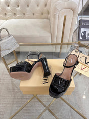 VALENTINO 26S PLATFORM SANDALS 110 MM IN BLACK GLOSSY CALFSKIN