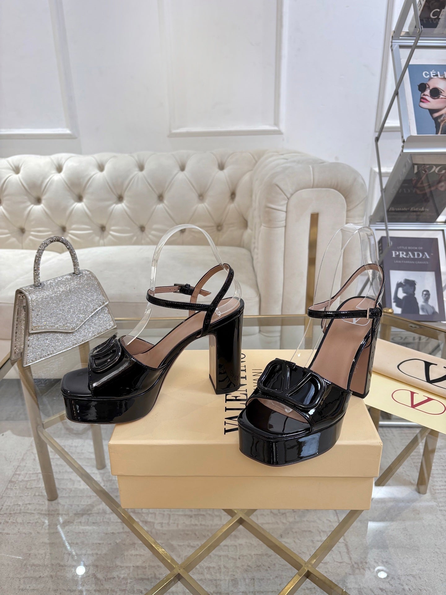 VALENTINO 26S PLATFORM SANDALS 110 MM IN BLACK GLOSSY CALFSKIN