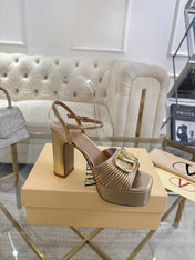 VALENTINO 26S PLATFORM SANDALS 110 MM IN METALLIC GOLD CALFSKIN WITH GOLD HARDWARE