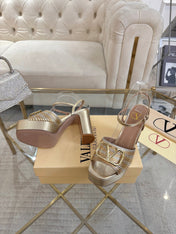 VALENTINO 26S PLATFORM SANDALS 110 MM IN METALLIC GOLD CALFSKIN WITH GOLD HARDWARE