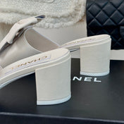 Double CC Big Bow High Heels Sheepskin White