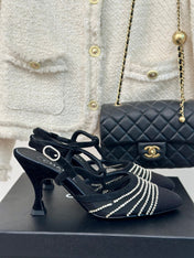Crystal Flat High Heel Sandals Black