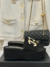 CLASSIC SLIPPERS THICK SOLE IN BLACK TWEED