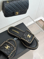 FLAT CHAIN HEART SLIPPER IN BLACK LAMBSKIN
