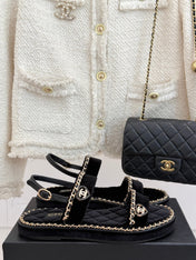 FLAT CHAIN HEART SANDAL IN BLACK VELVET