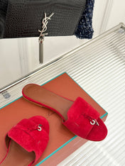 FLAT SANDALS IN RED SUEDE AND LAMBSKIN