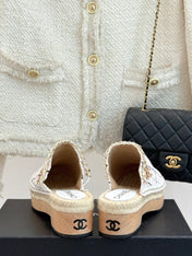 CC MULES 25SS 30 MM IN WHITE LAMBSKIN MIX PASTEL PINK TWEED