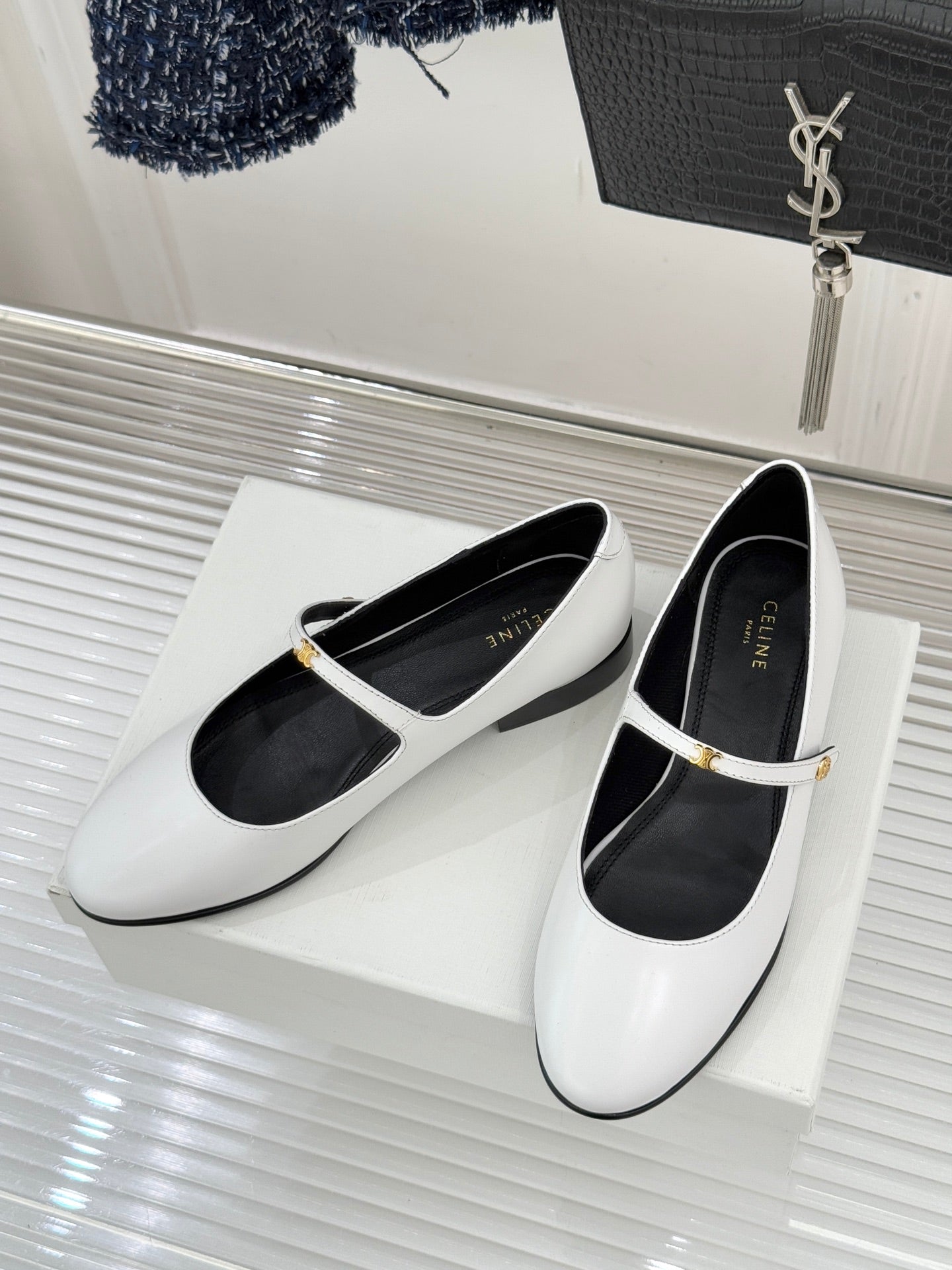 CELINE 26S MARY JANE SHOES IN WHITE LAMBSKIN