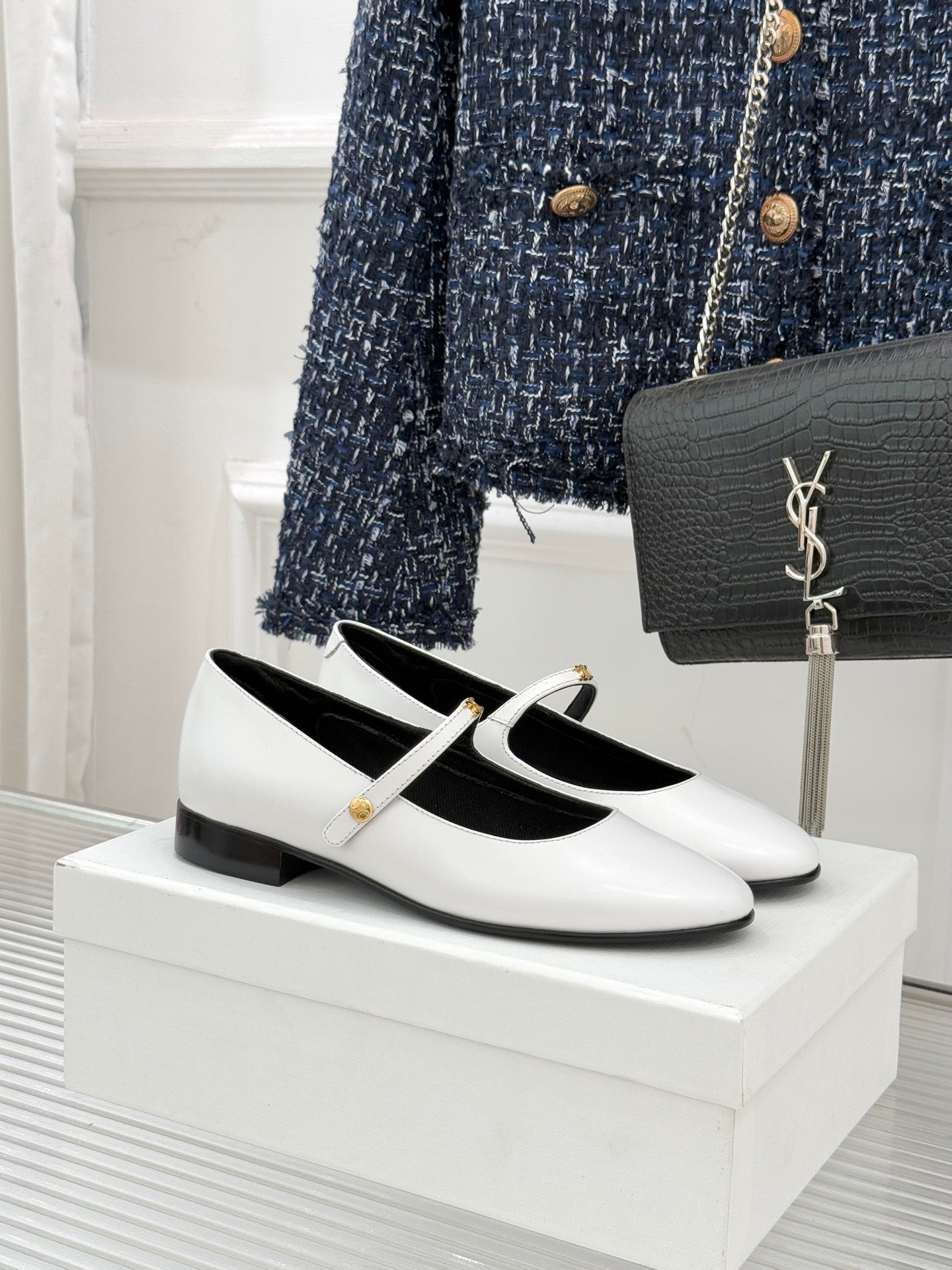 CELINE 26S MARY JANE SHOES IN WHITE LAMBSKIN