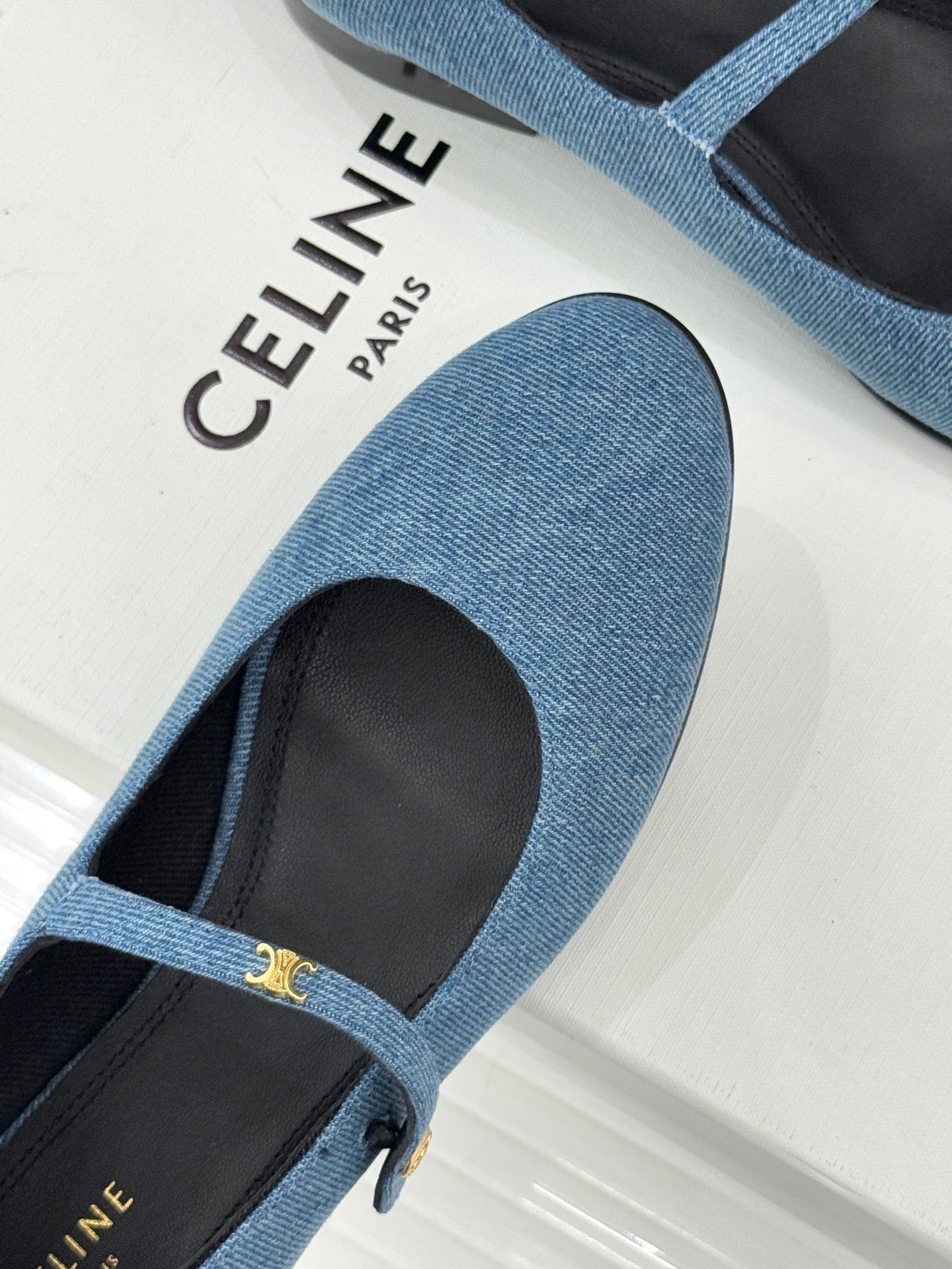 CELINE 26S MARY JANE SHOES IN BLUE DENIM