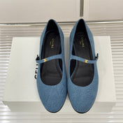CELINE 26S MARY JANE SHOES IN BLUE DENIM