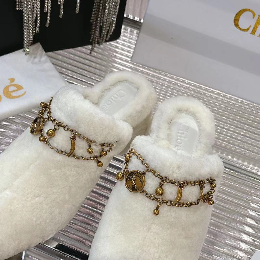 CHLOÉ 26S HIGH-HEELED MULES IN CREAM WHITE WOOL