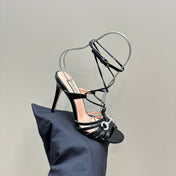 CRYSTAL HORSEBIT STRAPPY SANDAL 10.5CM IN BLACK PATENT LEATHER
